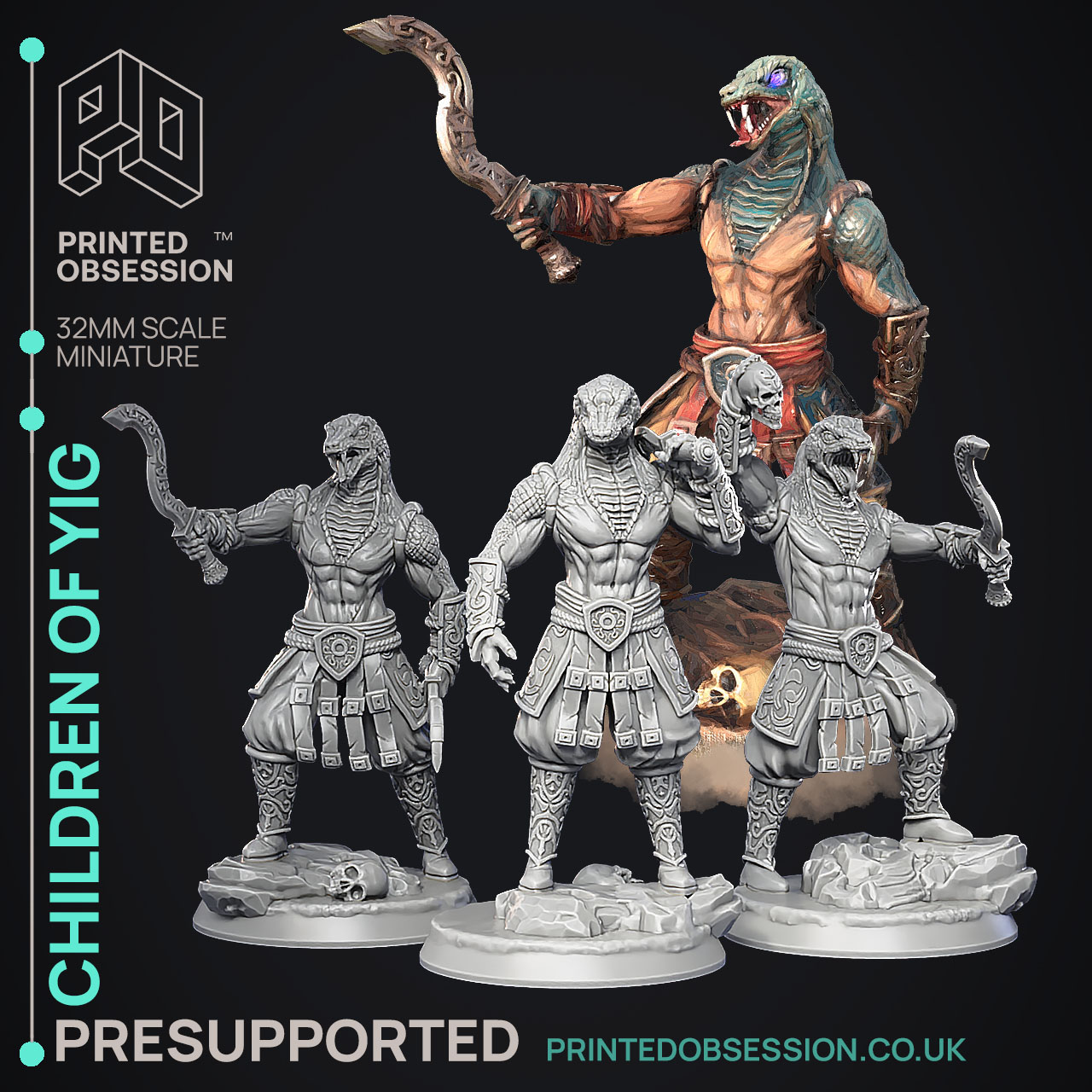 Children of Yig - 3 Models - The Wondering Desert - PRESUPPORTED - Illustrated and Stats - 32mm scale